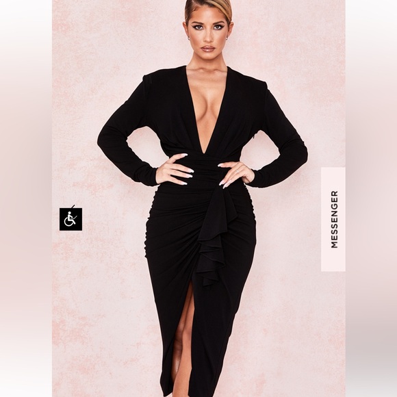 House of CB Dresses & Skirts - MIRA BLACK DEEP PLUNGE MIDI DRESS